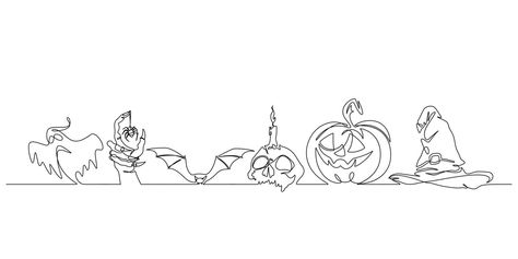 halloween elements decoration continuous line drawing Halloween Line Drawings, Continuous Line Drawing, Wedding People, Tree Saw, Continuous Line, Heart Tree, Logo Banners, Cityscape Photos, Nature Backgrounds