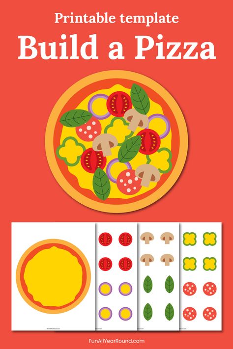 Pizza Toppings Printable For Kids, Printable Pizza Toppings, Pizza Role Play, Pizza Printable, Pizza Scissors, Pizza Craft, Diy Pizza, Pumpkin Template, Free Printable Games