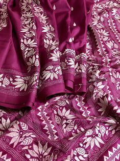 Katha Stitch Design, Kashmiri Clothing, Katha Stitch Saree, Kantha Work Sarees, Kantha Design, Kantha Sari, Kantha Silk, Tussar Saree, Party Wear Sarees Online