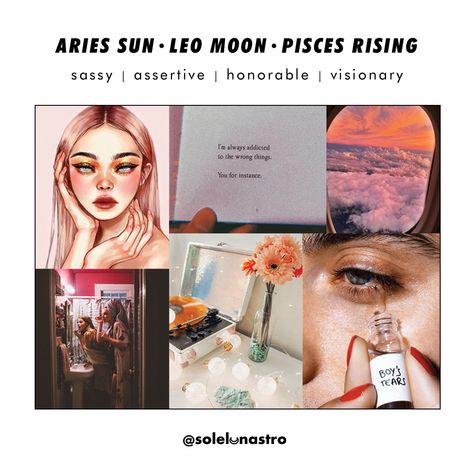 made by @solelunastro Moon Pisces, Pisces Rising, Aries Sun, Leo Moon, Aries Ram, Power Colors, Mood Boards, Astrology, Moon