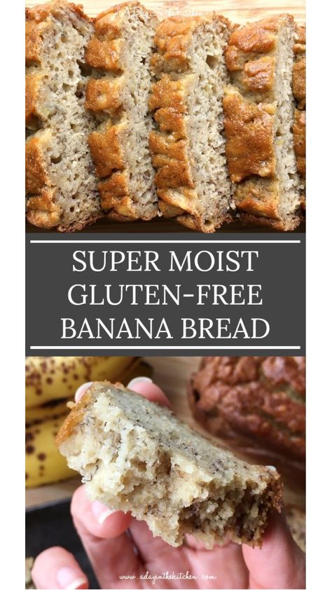 This moist gluten-free banana bread is so delicoius...one bite and you wouldn't know that there isn't any butter, oil, white sugar, xanthan gum...or gluten! Sugar Free Gluten Free Banana Bread, Banana Bread Gluten Free Recipe, Gluten Free Dairy Free Banana Bread, Gf Banana Bread Recipe, Banana Bread Recipe Gluten Free, Easy Gluten Free Banana Bread, Gf Banana Bread, Banana Bread Gf, Banana Bread Gluten Free