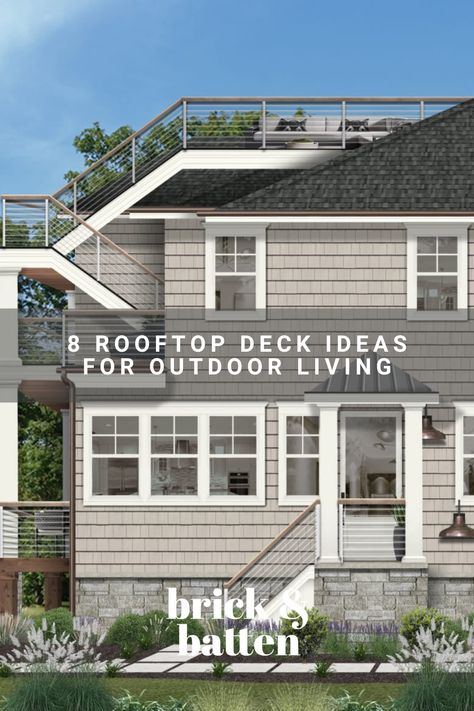 Deck On Roof Of House, Deck On Top Of Roof, Creative Addition Ideas, Roof Under Deck, Roof Top Deck Ideas, Roof Deck Ideas Rooftop Terrace, Rooftop Deck House, Stargazing Deck, Rooftop Patio Design Roof Deck