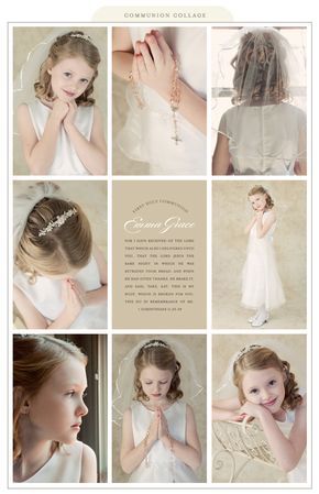 communion collage | Beautiful. Also love the passage from I Corinthians (11:23-29). Communion Pictures, Communion Photos, Communion Hair, First Communion Hairstyles, Collage Idea, Baptism Photography, Communion Hairstyles, First Communion Cakes, First Communion Decorations