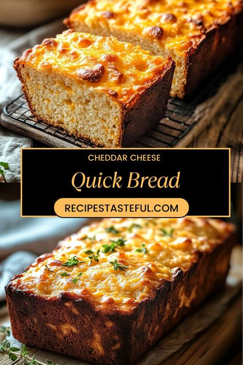 A delightful and easy-to-make cheddar cheese quick bread that is fluffy, flavorful, and perfect as a side for soups, stews, or simply enjoyed on its own. With a hint of garlic and the richness of cheddar cheese, this bread is sure to become a favorite in your household. Cheddar Cheese Quick Bread, Cheese Quick Bread, Soups Stews, Quick Bread, Freshly Baked, Bread Baking, Cheddar Cheese, Bread Recipes, Cheddar