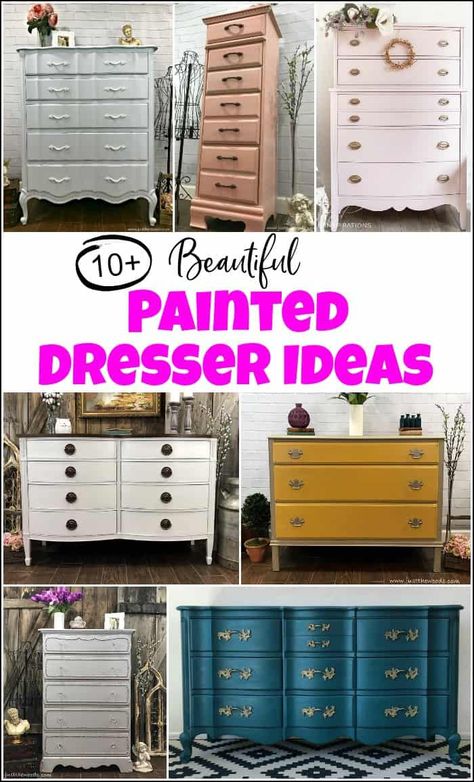 10  of the Best and Beautiful painted dresser ideas when you want to paint a dresser and need some inspiration. Painted furniture ideas to inspire you. #painteddresserideas #painteddressers #howtopaintadresser #paintedchestofdrawers #painteddresserbeforeandafter #paintedfurniture #paintedfurnitureideas #paintingfurniture Hand Painted Furniture Diy, Paint Dresser Diy, Painting A Dresser, Painted Dresser Ideas, Paint A Dresser, Painting Furniture Ideas, Dresser Makeovers, Painting Old Furniture, Painted Bedroom