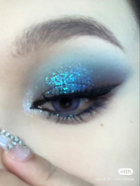 Fancy Blue Makeup, Blue Moon Makeup, Blue Chinese Makeup, Navy Blue Douyin Makeup, Spacecore Makeup, Blue Ethereal Makeup, Sparkly Blue Makeup, Blue Doyun Makeup, Blue Grunge Makeup