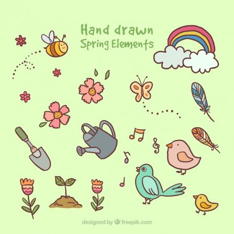 Drawings spring elements  Free Vector Spring Drawings, Spring Elements, Drawing Elements, Spring Drawing, Cute Draws, Spring Illustration, Drawing Ideas Creative, Kids Animals, Line Sticker