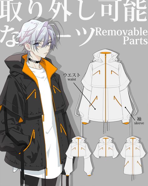 Cyberpunk Outfit Art Anime, Anime Coats Design, Techwear Design Drawing, Outfit Ideas Futuristic, Cyberpunk Jacket Design, Futuristic Outfit Design, Futuristic Clothes Drawing, Anime Jacket Design, Cyberpunk Jacket Concept Art