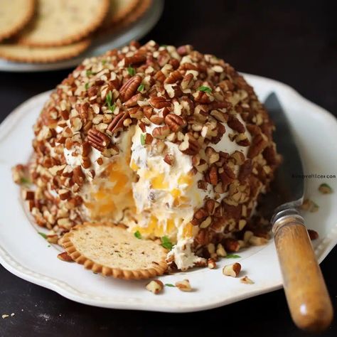 Pineapple Pecan Cheese Ball Heavenly Pineapple Cheeseball, Heavenly Pineapple Cheese Ball, Pineapple Cheeseball Recipes, Pineapple Cheeseball, Pineapple Cheese Ball, Cream Cheese Balls Recipe, Cheeseball Recipes, Pecan Cheese Ball, Cheese Logs