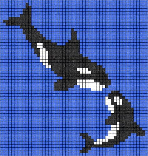 Orca Whale Perler Beads, Crochet Orca Pattern, Orca Alpha Pattern, Perler Bead Orca, Whale Tapestry Crochet, Jellyfish Grid Pattern, Orca Pixelart, Cross Stitch Orca, Shark Grid Pattern