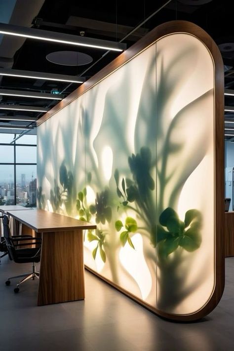 Plant Wall Lighting, Office Plant Wall, Biophilia Interior Design, Show Room Design, Office Lounge, Home Comfort, Corporate Interiors, Design Lighting, Lounge Area