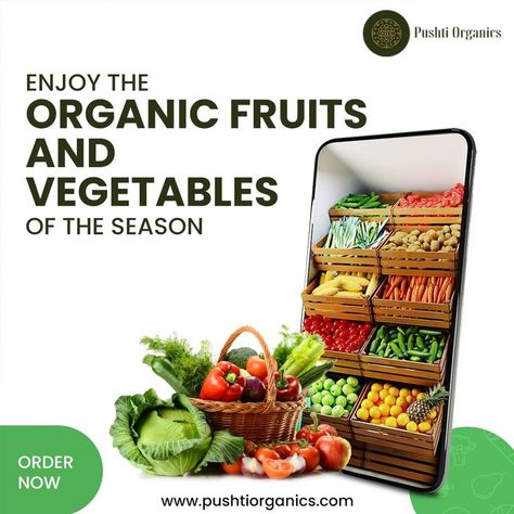 Seasonal fruits are enriched with various vitamins and minerals needs that adds essential health benifits. Get a chance to order fresh seasonal fruits and vegetables at your doorsteps by Pushti Organics. To not miss out on our exclusive collections. Order Now!! Link - www.pushtiorganics.com #essentialforhealth #pushtiprganics #organics #fruitsandvegetablesaretoxic #fruitsandvegetablesbasket #fruitsandvegetables #fruits #vegetablesdisplay #health #seasonalfruits Seasonal Fruits And Vegetables, Seasonal Fruits, Organic Fruits And Vegetables, Social Media Advertising Design, Ad Creative, Fresh Fruits And Vegetables, Fruit Design, Online Grocery Shopping, Fruit In Season