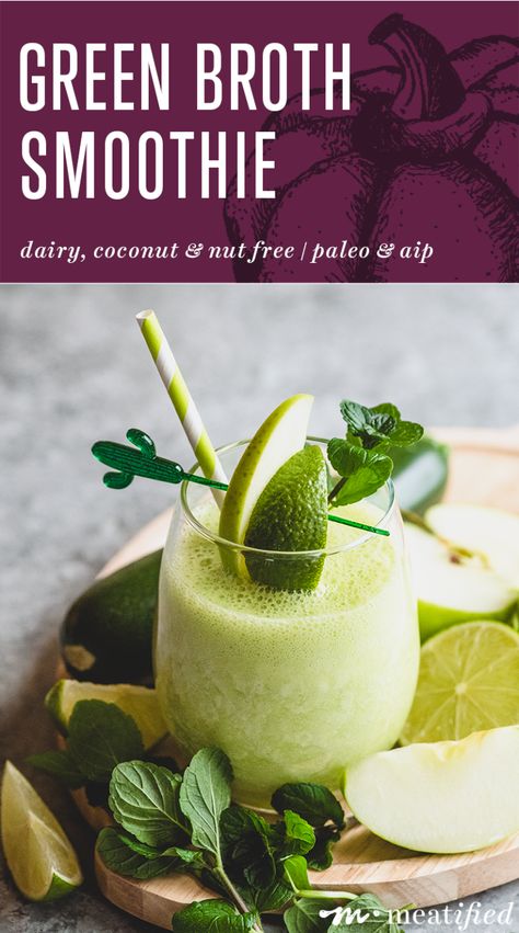 A twist on the typical green drink, this boosted green broth smoothie from https://meatified.com skips milk & added sugars for hidden veggies & a light, refreshing-not-bitter flavor. Bone Broth Smoothie, Deceptively Delicious, Smoothie Popsicles, Banana Apple Smoothie, Organic Drinks, Apple Smoothie, Caramelized Onion Dip, Veggie Smoothies, Pork Broth