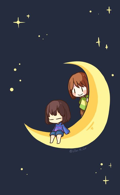 Chara and Frisk | Undertale Undertale And Deltarune, Undertale Aus, Phone Background, Undertale Deltarune, Undertale Au, Free Image, Old Friends, Video Games, Moon