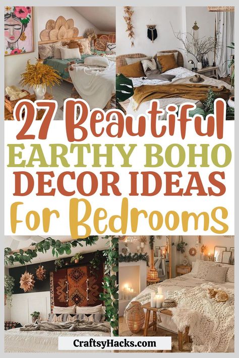 27 Earthy Boho Bedroom Ideas - Craftsy Hacks Boho Bedroom Organization, Bedroom Ideas For Couples Boho, Earthy Bedroom Aesthetic, Bedroom Inspirations Modern, Boho Decor Ideas, Ultimate Bedroom, Boho Bedroom Ideas Bohemian, Boho Bedroom Diy, Modern Boho Bedroom