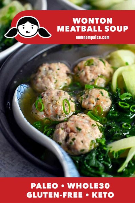 Keto Wonton Soup, Keto Biotic Recipes, Eggroll Soup, Wonton Meatballs, Gluten Free Wonton Wrappers, Aip Soup, Asia Foods, Primal Lifestyle, Whole 30 Soup