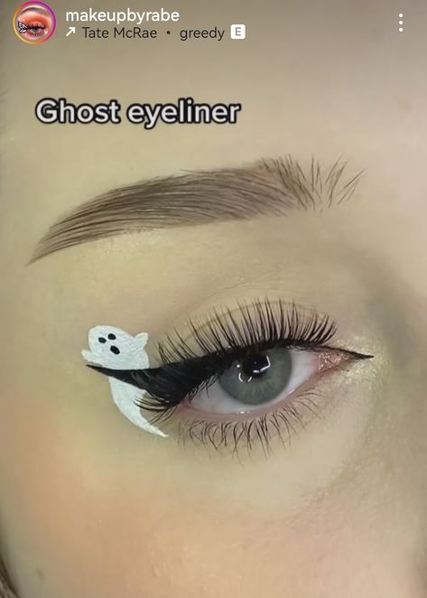 Simple Work Halloween Makeup, Halloween Ghost Eyeliner, Subtle Halloween Eye Makeup, White Spider Web Makeup, Halloween Inspired Makeup Easy, Ghostface Eyeliner, Kids Ghost Face Paint, Halloween Easy Eyeliner, Halloween Eyeliner Simple