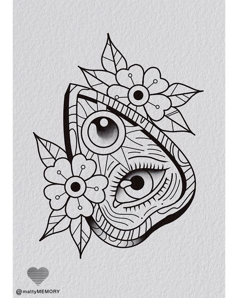 Ouija Planchette Tattoo Traditional, American Traditional Planchette Tattoo, Ouija Planchette Tattoo Design, Quija Board Tattoo, Planchette Tattoo Traditional, Goth Aesthetic Tattoos, Ouija Drawing, Ouija Board Tattoo Design, Planchette Tattoo Simple