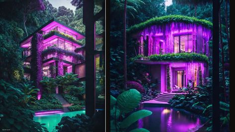 Vista Villa by Mohammad Hossein Rabbani|Futuristic Futuristic Jungle, Purple Architecture, Monument Ideas, Jungle House, Secret House, House Luxury, One With Nature, Diy Travel, Traditional Architecture