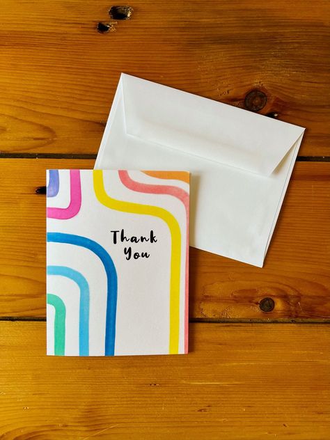 Rainbow Thank You Card- Single Card- Watercolor Illustration- Envelope Included Watercolor Cards Thank You, Thank You Watercolor, Handmade Thank You Card, Thank You Card Watercolor, Thank You Watercolor Cards, Easy Thank You Cards, Creative Thank You Cards, Creative Thank You Card Design, Watercolor Thank You Cards Diy