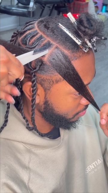 Twist Braids Hairstyles Men Fade, Lock Twist Hairstyles Men, Triangle Part 2 Strand Twist Men, 2 Strain Twist Men, Black Mens Twists Hairstyles, Two Strand Twist Parting Pattern, Guys Twist Hairstyle, Starter Locs Two Strand Twist Men, Mens Flat Twist Hairstyle