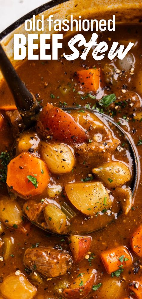 A close up view of a pot of homemade beef stew. Soup Recipes Beef Stew, Best Ever Beef Stew Recipe, Beef Stew In Crockpot Easy, Vegetable Beef Stew Stove Top, Essen, The Best Beef Stew Recipe, Beef Stew Tips Recipes, Bone Broth Beef Stew, Rich Beef Stew Recipe