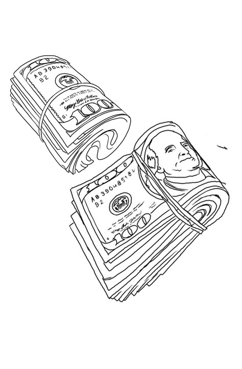 Money Roll Tattoo Stencil, Bankroll Tattoo Design, Money Outline Drawing, Money Rose Tattoo Stencil Outline, Hood Tattoo Stencil, Money Roll Tattoo Design, Dollar Tattoo Design, Money Tattoo Stencil, Money Drawing Sketches