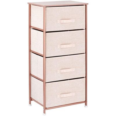 This dresser Features 4 removable drawers; Use in or out of the closet and keep clutter under control by storing all of your clothing and accessories in one convenient place; Store and organize workout gear, leggings, yoga pants, sweaters, linens and more; Vertical design fits easily in many locations throughout the home; Use as a nightstand and keep your alarm clock, journal, glasses close at hand; Mix & match with other storage organizers for endless organizational possibilities. This furnitur Rose Gold Shelves, Rose Gold Bedroom Ideas For Women, Bedroom Reorganization, Rose Gold Bathroom Decor Ideas, Rose Gold Bedroom Accessories, Tranquility Room, Rose Gold Bedroom Decor, Organize Clothing, Vertical Dresser