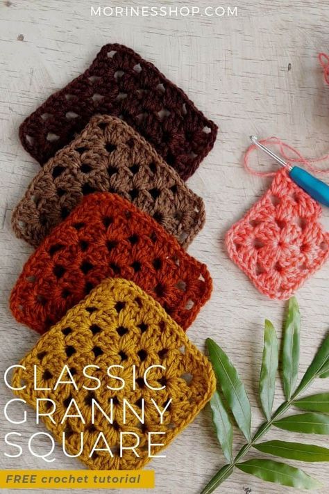 Learn how to crochet the classic granny square with these easy to follow instructions with picture tutorials. For all yarn and hook sizes! #GrannySquare #CrochetGrannySquare #ClassicGrannySquare #GrannySquareTutorial #GrannySquarePattern Granny Square Classic, How To Knit Granny Squares, Granny Square Solid Color, Yarn For Granny Squares, Beginners Granny Square Crochet, Best Yarn For Granny Squares, Granny Square Instructions, Crocheting Granny Square, Easy Granny Squares For Beginners