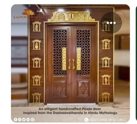 Pooja Room Double Door Designs, Mandir Door, Pooja Room Door, Pooja Door, Pooja Unit, Temple Room, Pooja Door Design, Doors Handles, Main Doors