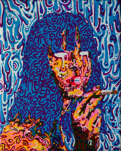 Psychedelic portrait of Melody Prochet of Melody's Echo Chamber  -El Meaux  #art #painting #trippy #drawing #elmeaux #psychedelic #MoldyProchet #MelodysEchoChamber #portraits #music Echo Chamber, Hair, Art