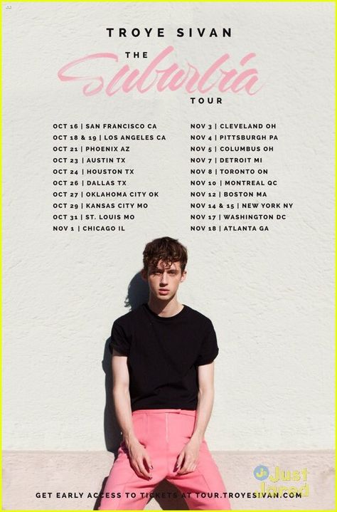 troye sivan 2016 suburbia tour dates 01 University Inspiration, Blue Neighbourhood, Concert Poster Design, Music Collage, Troye Sivan, Old Singers, Tour Posters, Album Cover Art, Gig Posters