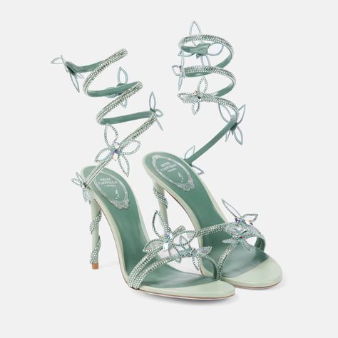 Rene Caovilla Green Heels, Shoes Png, Fairy Shoes, Walking In Heels, Heels Aesthetic, Fashion Shoes Heels, Green Heels, Bling Shoes, Cute Heels