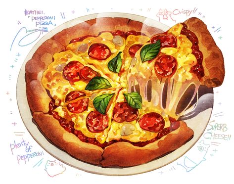 Pizza Clipart, Pizza Drawing, Food Illustration Design, Cute Pizza, Pizza Art, Impressionistic Art, Foodie Art, Food Sketch, Food Artwork