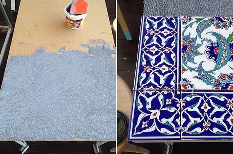 Step 2 - Tile your own table with Emmaly Stewart Tile Patio Table, Patio Table Top, Diy Patio Table, Tile Tables, Tile Mosaics, Concrete Patio Designs, Tiled Coffee Table, Tile Table, Bistro Tables