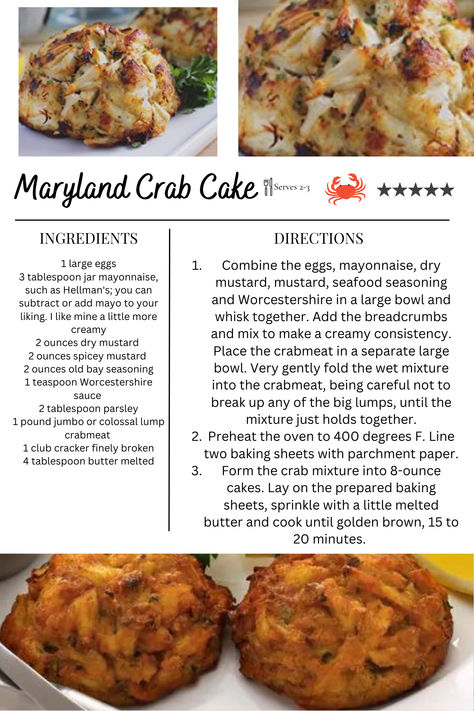 Savor the flavors of the Chesapeake Bay with our Maryland Crab Cake recipe! Made with fresh blue crab lump meat, this restaurant-quality dish is perfect for any seafood lover. Our easy-to-follow recipe ensures a crispy exterior and a tender, flavorful interior. Enjoy the taste of Maryland's Eastern Shore in your own home with this delectable crab cake recipe! Lump Crab Meat Recipes, Crab Recipes Easy, Maryland Crab Cakes, Crab Meat Recipes, Maryland Crabs, Crab Dishes, Crab Cake Recipe, Seafood Seasoning, Crab Cake