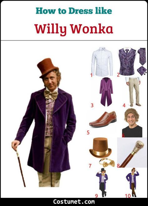 Willy Wonka (Charlie & the Chocolate Factory) Costume for Cosplay & Halloween 2022 Book Character Cosplay Ideas, Willy Wonka Outfit Ideas, Charlie Chocolate Factory Costume, Diy Willy Wonka Costume Women, Willy Wonka Inspired Outfit, Willy Wonka Characters Costumes, Wonka Costume Women, Female Willy Wonka Costume, Charlie And The Chocolate Factory Costume