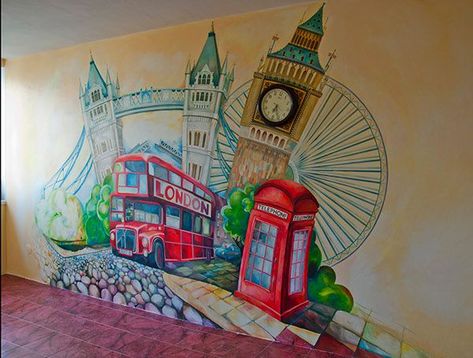 School Wall Decoration, Elizabeth Tower, The London Eye, London Wall, Tower Bridge London, Mural Ideas, English Classroom, Classroom Language, Eye Painting