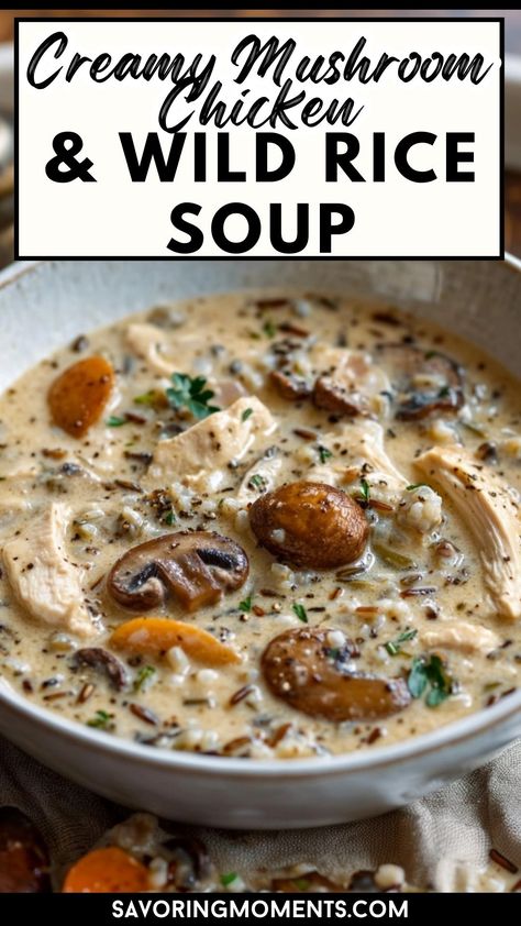 Looking for a hearty and satisfying meal? This creamy mushroom chicken and wild rice soup combines rich flavors and healthy ingredients, giving you the perfect balance of comfort and nutrition.

heartyrecipes #chickenandmushroomsoup #wildricerecipes #comfortfoodlover #easysoups Mushroom Chicken Rice Soup, Healthy Creamy Chicken Wild Rice Soup, Chicken Wild Rice Soup With Mushrooms, Chicken Wild Rice Mushroom Soup Crockpot, Mushroom Wild Rice Soup Crockpot, Copycat Publix Chicken And Wild Rice Soup, Creamy Mushroom Wild Rice Chicken Soup, Orzo Mushroom Soup, Creamy Vegan Mushroom Wild Rice Soup