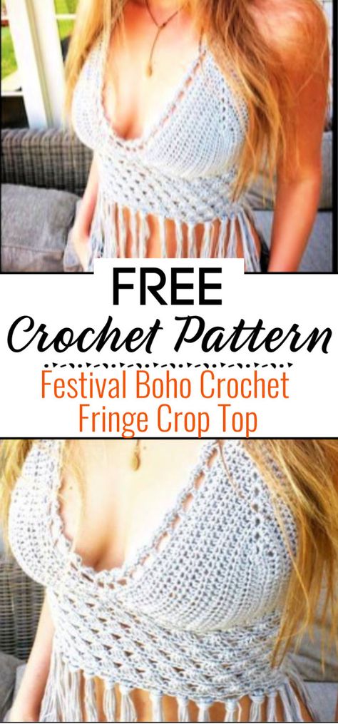 Boho Crop Top Crochet, Boho Tank Top Crochet, Crochet Halter Tops Pattern, Boho Crochet Top Pattern, Crochet Halter Pattern Free, Crochet Halter Crop Top Pattern Free, Festival Top Crochet Pattern, Crochet Rave Top Pattern Free, Crochet Fringe Top Pattern Free