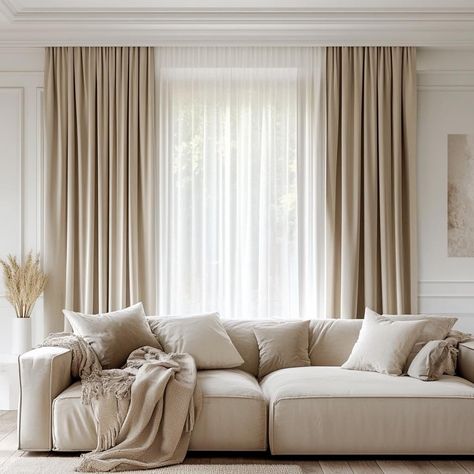 Beige Velvet Curtains, Beige Curtains Living Room, Boho Farmhouse Living Room, Curtains Living Room Modern, Rich Luxury, Beige Curtains, Long Drapes, Elegant Curtains, Curtains For Living Room