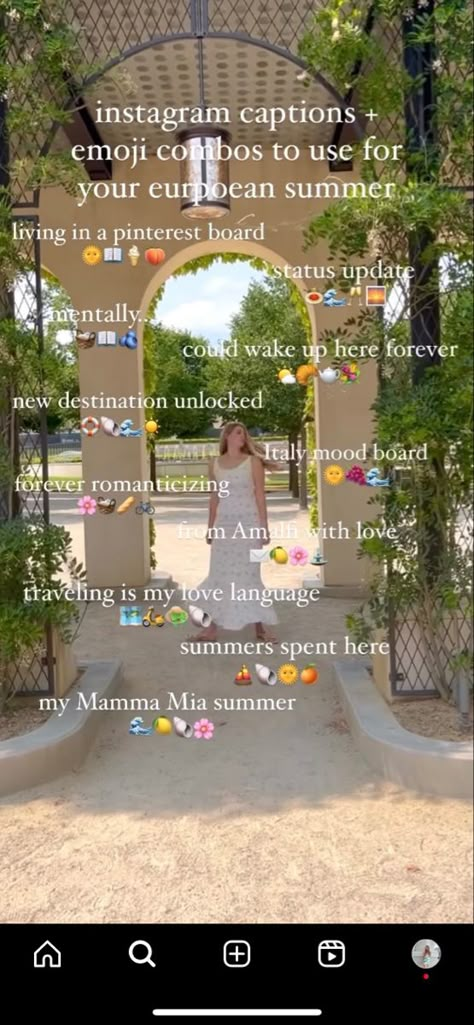 Instagram Post Ideas Vacation, Italian Emoji Combo, Italy Emoji Combo, Europe Emoji Combo, Europe Ig Captions, Farmers Market Instagram Captions, Abroad Captions, Greece Emoji Combo, Italy Summer Captions