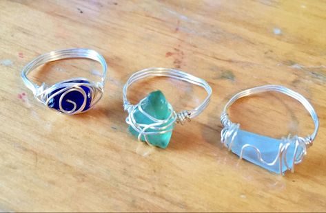 Ses Glass Jewelry, Beach Glass Jewelry Wire Wrap, Seaglass Rings Diy, Wire Wrapped Sea Glass Ring, How To Make Sea Glass Rings, Seaglass Ring Diy, How To Wire Wrap Sea Glass Jewelry, See Glass Jewelry, Wire Wrapped Seaglass Jewelry