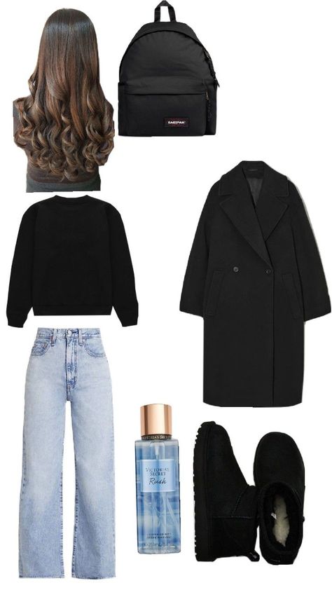 Outfit Jeans Noir, Ugg Noir Outfit, Outfit Pantalon Noir, Black Uggs Outfit, Outfit Idea Winter, Outfit Large, Outfit College, Zara Drip, Ugg Tasman