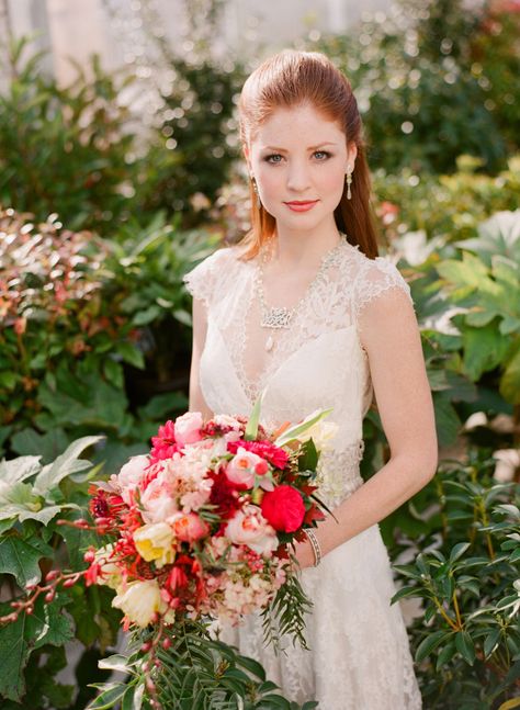 Redhead Bride | photography by http://www.jenfariello.com/ Redhead Brides, Redhead Bride, Claire Pettibone Wedding Dress, Best Wedding Dress, Wedding Dress Color, Crystal Wedding Dress, Claire Pettibone, 1920s Wedding, Pink Wedding Dress