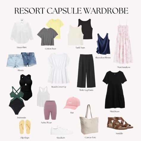 All Inclusive Resorts Outfits, Resort Wear Capsule Wardrobe, Packing For Bali, Panama Vacation Outfits, Bali Holiday Outfit Ideas, How To Pack Light For Vacation, Dominican Republic Vacation Outfits, Outfits Para Resort, All Inclusive Outfits