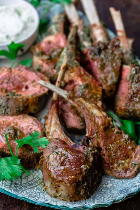 Lamb Rack Recipe, Lamb Marinade, Roast Rack Of Lamb, Crusted Rack Of Lamb, Mediterranean Cooking, Grilled Lamb Chops, Lamb Chop Recipes, Lamb Recipe, The Mediterranean Dish