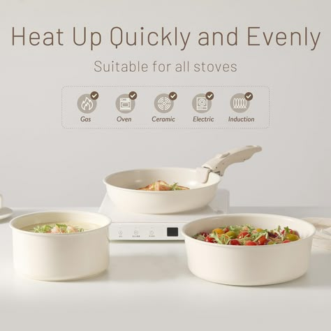 CAROTE 17Pcs Pots and Pans Set, Ceramic Cookware Set Detachable Handle, Induction Nonstick Kitchen Cookware Sets with Removable Handle, Non Stick RV Cookware Set, Oven Safe Cookware Set, Cream White : Amazon.co.uk: Home & Kitchen Cookware Creative Ads, Aesthetic Pots, Safe Cookware, Fine Dining Menu, Cookware Design, Non Toxic Cookware, Safest Cookware, Ceramic Cookware Set, Induction Stove Top