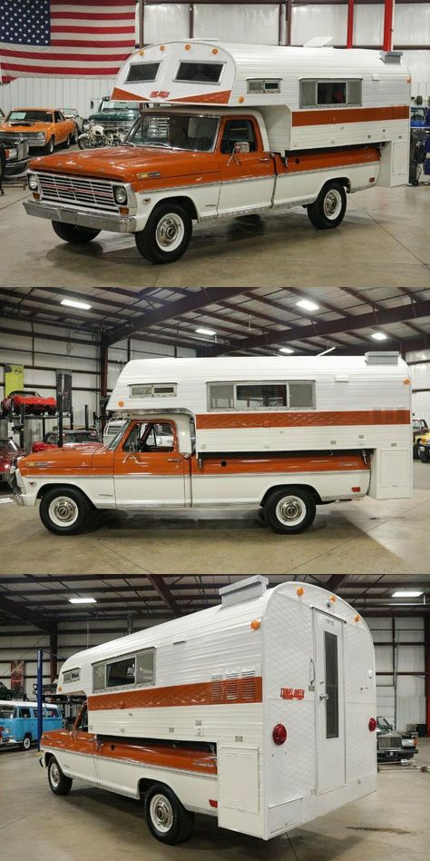 Vintage Truck Camper, Unique Campers, Vintage Motorhome, F150 Lariat, Campervans For Sale, Motorhome Remodel, Grid Board, Truck Accessories Ford, Cool Rvs