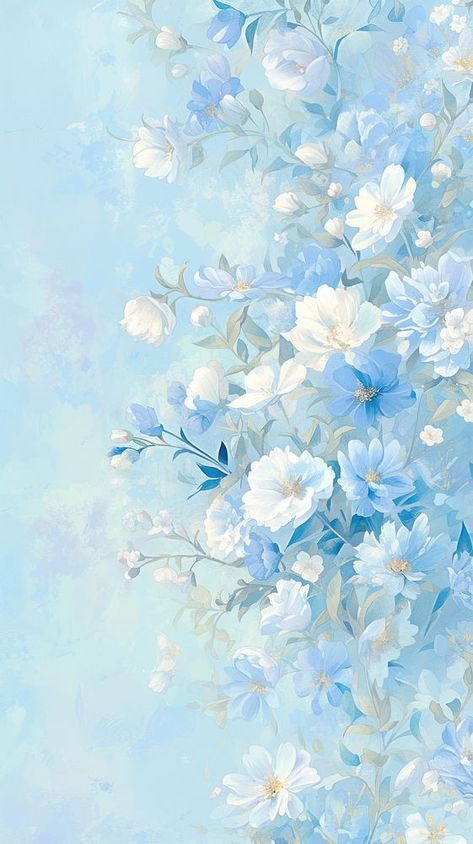 Flowers wallpaper painting graphics outdoors. | premium image by rawpixel.com Background Floral Design, Blue Cottage Core Wallpaper, Light Blue Flowers Aesthetic Wallpaper, Floweral Wallpaper, Baby Blue Flowers Wallpaper, Blue Aesthetic Wallpaper Landscape, Cute Wallpapers For School, Blue Flower Aesthetic Wallpaper, Blue Flowers Wallpaper Iphone